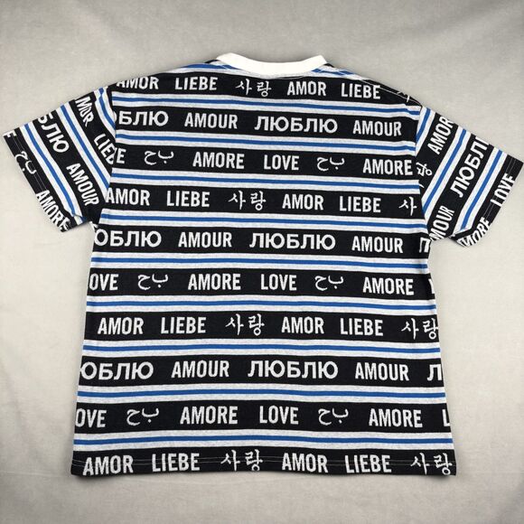Urban Outfitters Shirt Mens L Blue Soft Multilingual Love Stripe Graphic Tee EUC - Picture 2 of 10